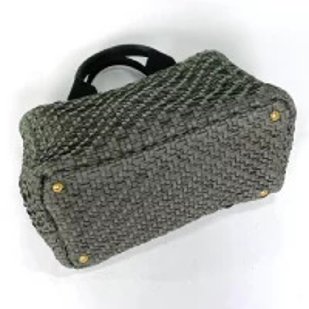 Prada Shoulder Crossbody Woven Green Tote Bag Plate Tessuto Green